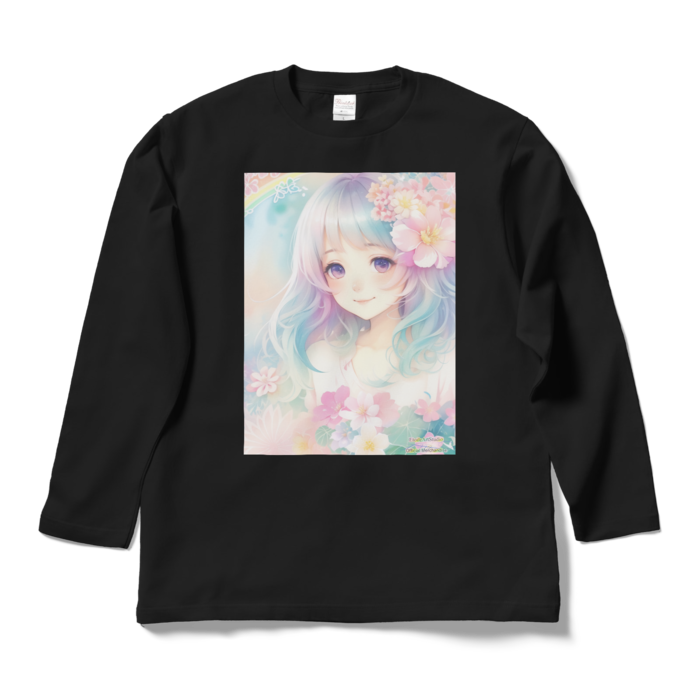 (両面プリント)「夢見る瞳6」長袖カラーTシャツ - L - ブラック