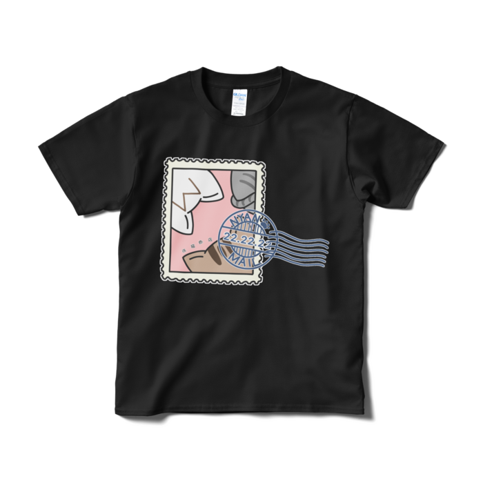 猫切手Tシャツ- S - ブラック