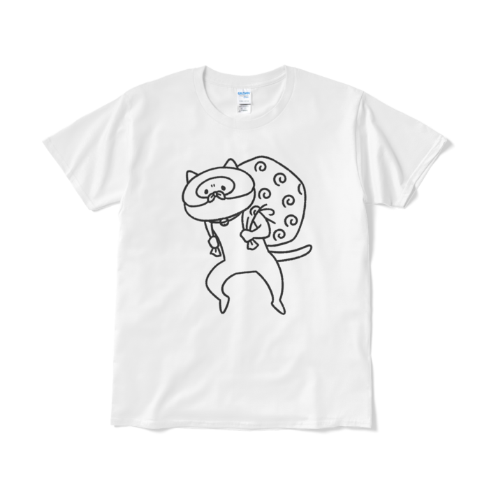 【デカねこ】こそ泥ねこ（大プリント／線画）Tシャツ - L - ホワイト