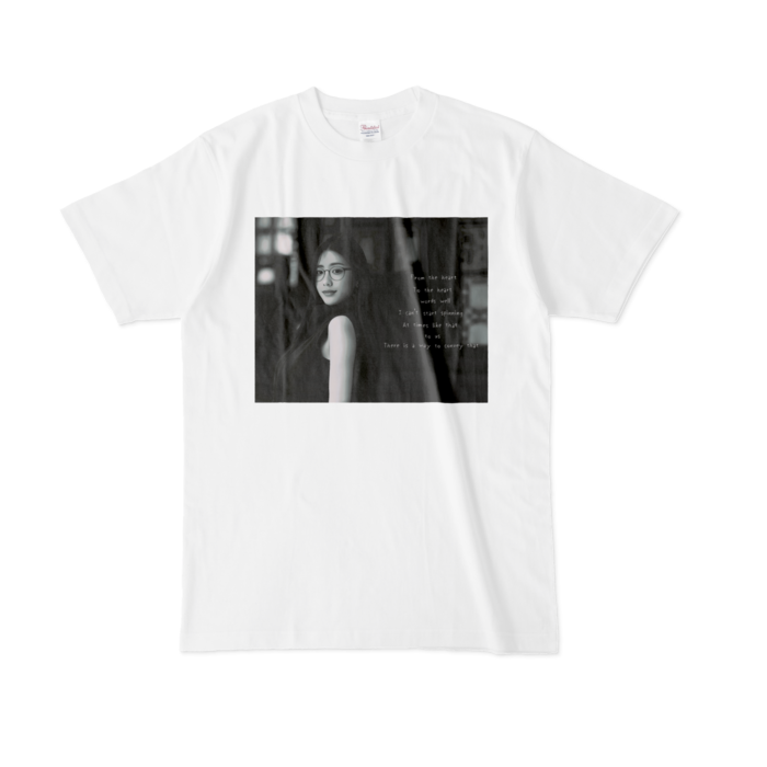 Tシャツ - L - 白(白黒プリント)