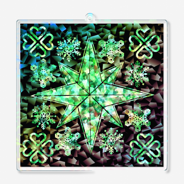ホログラムアクリルキーホルダー - 100 × 100mm(エメラルド)