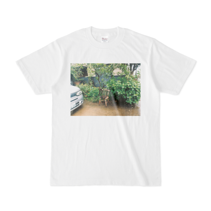 紫陽花と椅子Tシャツ - S - 白