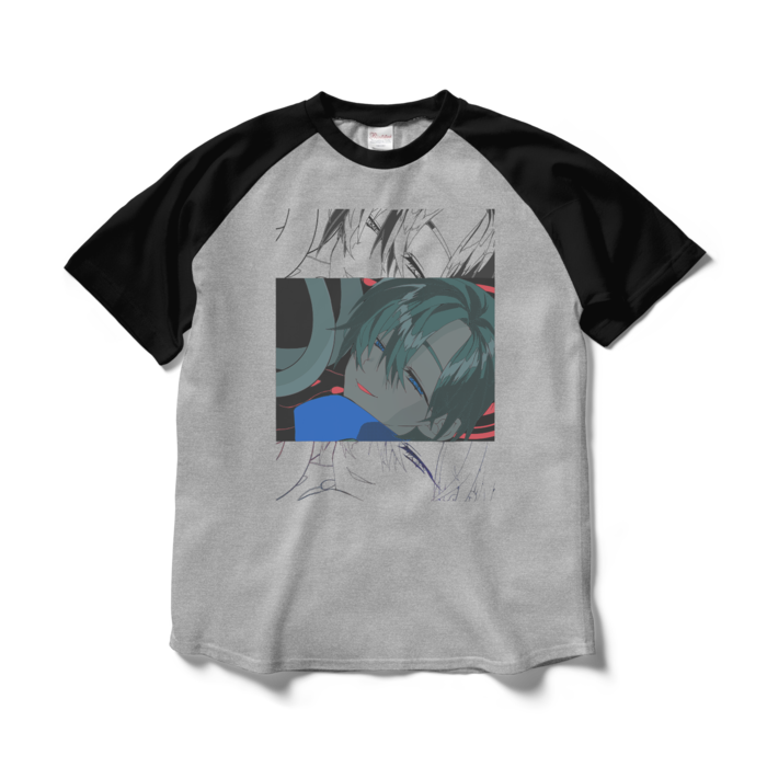 ラグランTシャツ - L - 杢グレー×ブラック