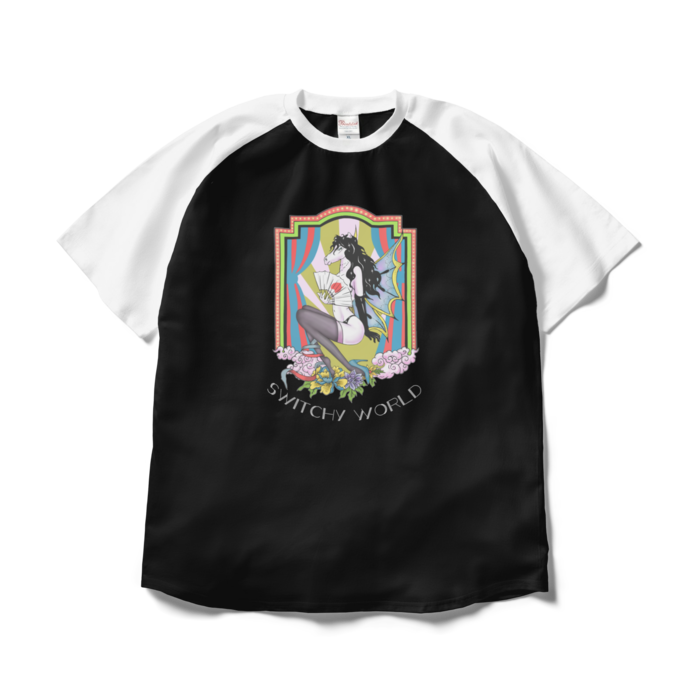 ラグランTシャツ - XL - ブラック×ホワイト