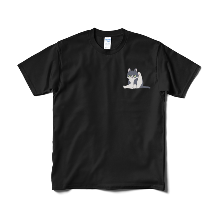 はちわれねこ(毛づくろい)／黒Tシャツ（短納期） - M - 
