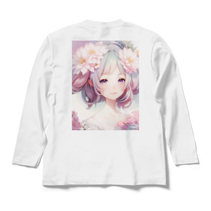 (背面プリント)「夢見る瞳3」長袖カラーTシャツ - M - ホワイト
