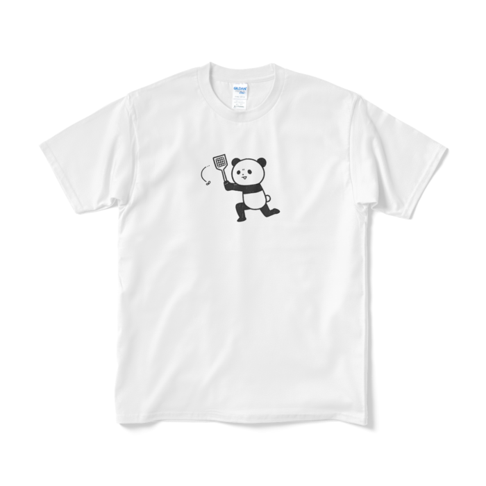 ハエを追い回すパンダ（小プリント／線画）Tシャツ - M - ホワイト