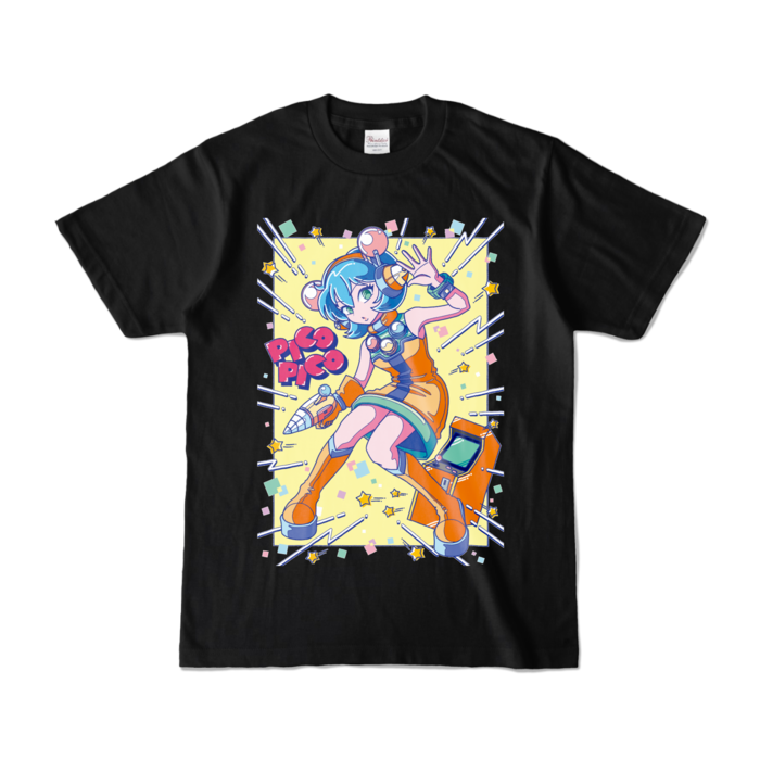 80sレトロポップ「ピコナ」Tシャツ - S - ブラック (濃色)