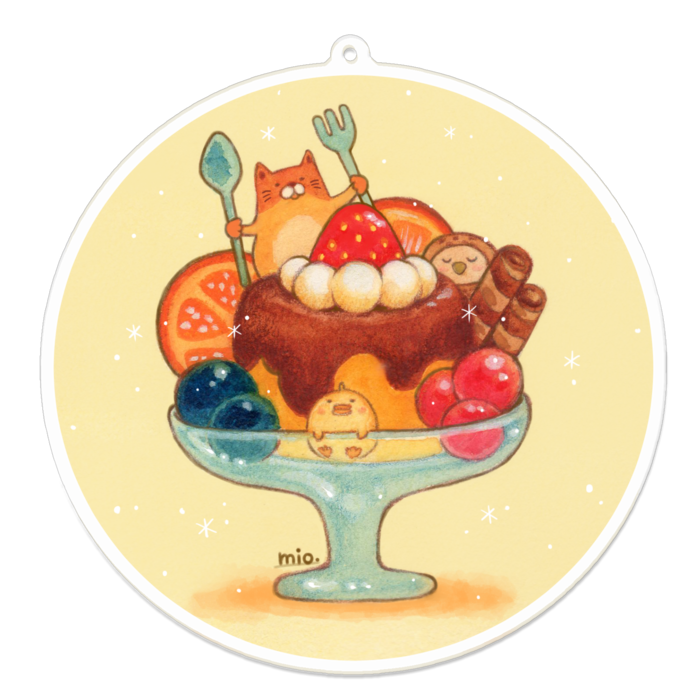 わくわくプリンのアクリルキーホルダー - 100 x 100 (mm)