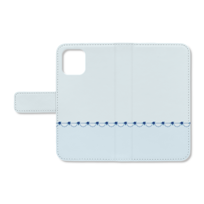 手帳型iPhoneケース iPhone 12mini ベルトあり+穴なし 青薔薇×水色