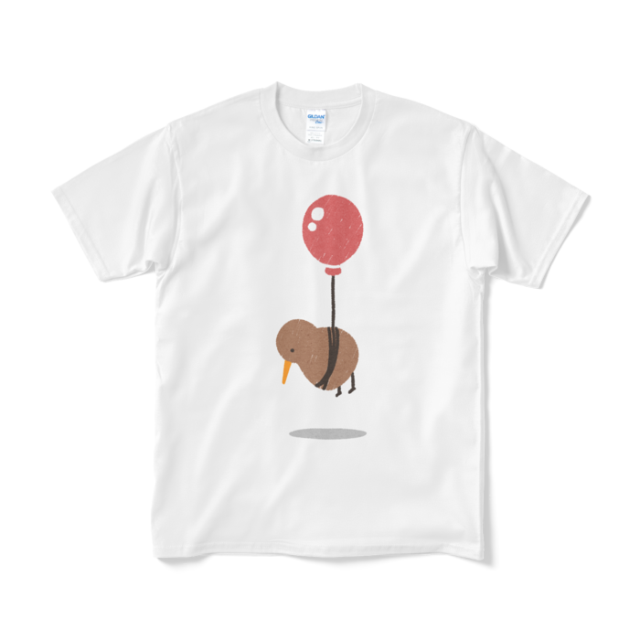 風船で飛ぶキーウィ（大プリント／カラー）Tシャツ - M - ホワイト
