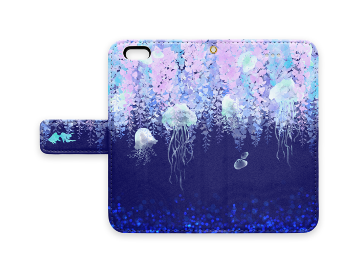 幻想的 藤とクラゲの手帳型iphoneケース 紺 1mm Booth