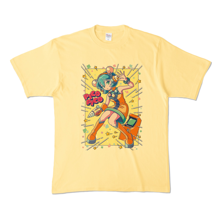 80sレトロポップ「ピコナTシャツ - XL - ライトイエロー (淡色)
