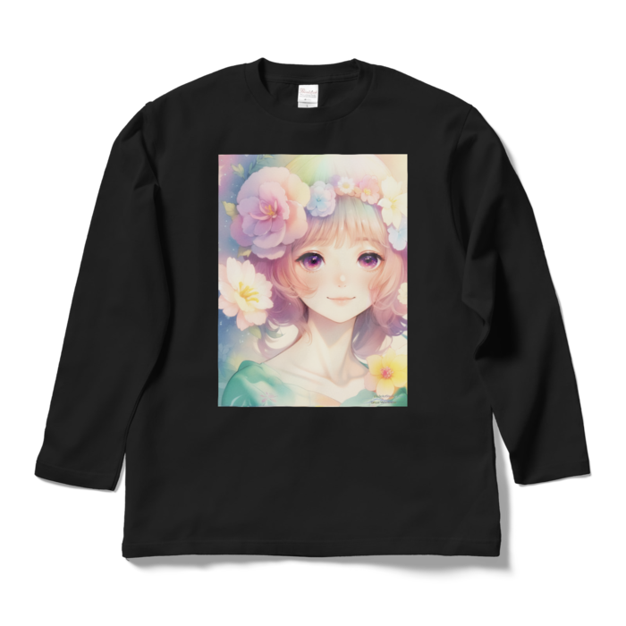 (両面プリント)「夢見る瞳」長袖カラーTシャツ - L - ブラック