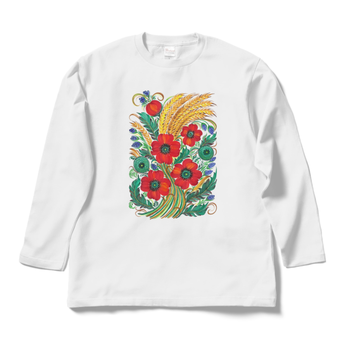 ロングスリーブTシャツ(赤い花)  - L - ホワイト