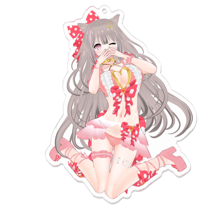 恥ずかしがり♡Pink ver.アクリルキーホルダー(裏面コーティング)(embarrassing♡Pink ver. keychain back side coated)- 100 x 100 (mm)