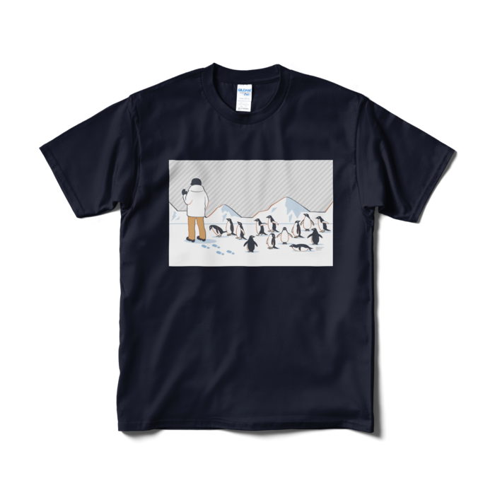Tシャツ短納期　灰色×紺色　M