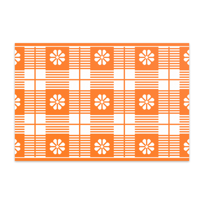 八枚花の横線チェック柄ポストカード(オレンジ系)