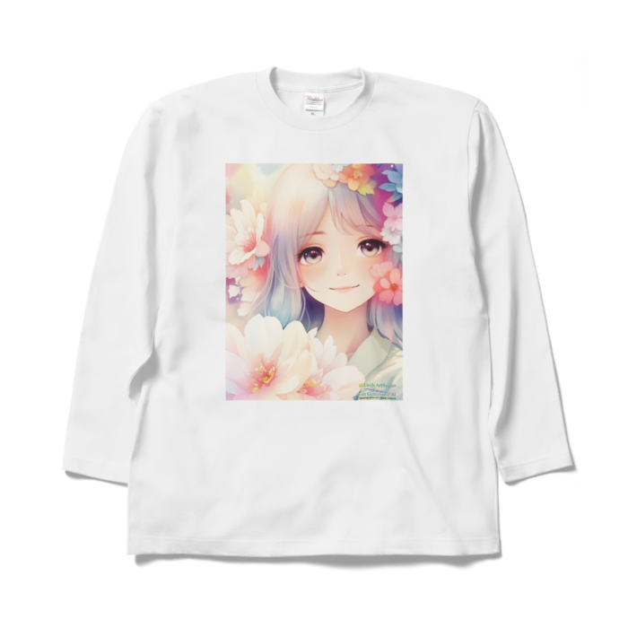 (前面プリント)「夢見る瞳2」長袖カラーTシャツ - XL - ホワイト