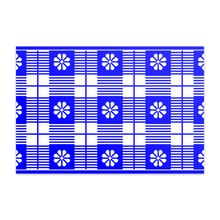 八枚花の横線チェック柄ポストカード(ブルー系)
