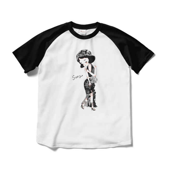 ラグランTシャツ - M - ホワイト×ブラック