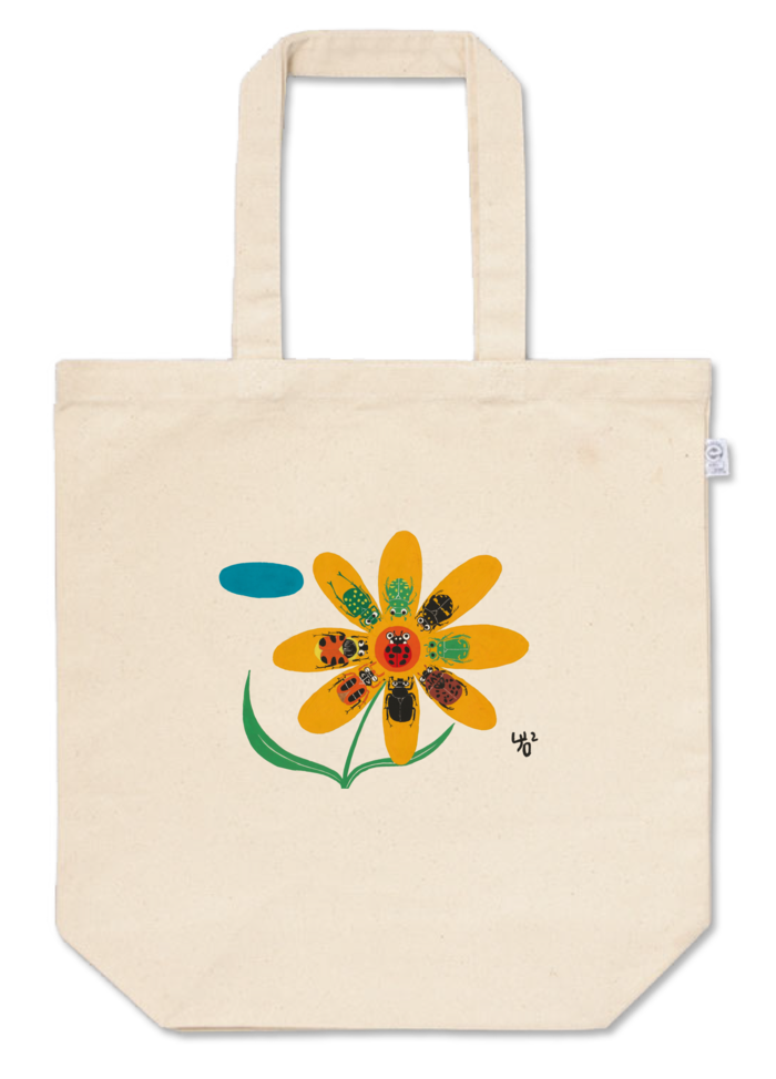 ハナムグリたちとテントウムシのトートバッグ - M - プリント面積小