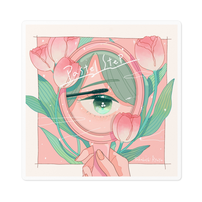 ステッカー - ピンク（ロゴ有り）100 x 100 (mm)