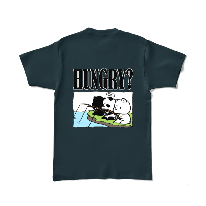 「HUNGRY？」カラーTシャツ - L - デニム (濃色)