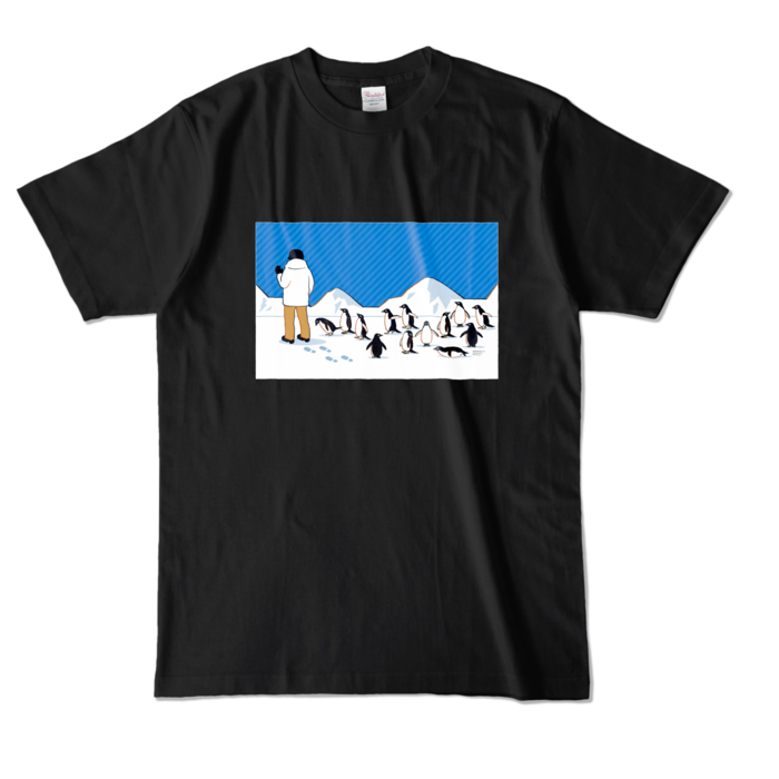 カラーTシャツ　青色×黒色　L