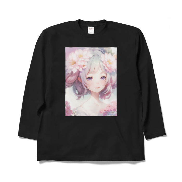 (前面プリント)「夢見る瞳3」長袖カラーTシャツ - XL - ブラック