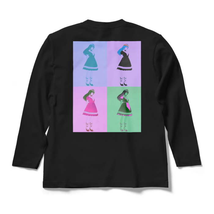 黒ロングスリーブTシャツ - M - (紫模様)