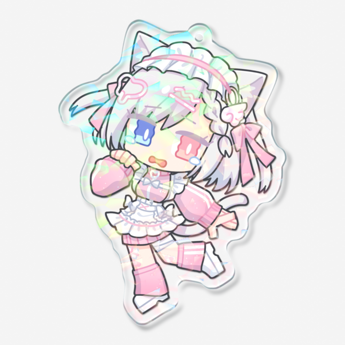 ホログラムアクリルキーホルダー(ピンクジャージメイド：泣き顔)