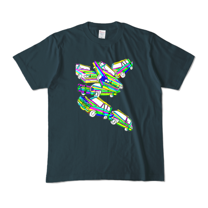 「カーアクション」Tシャツ - M - デニム (濃色)