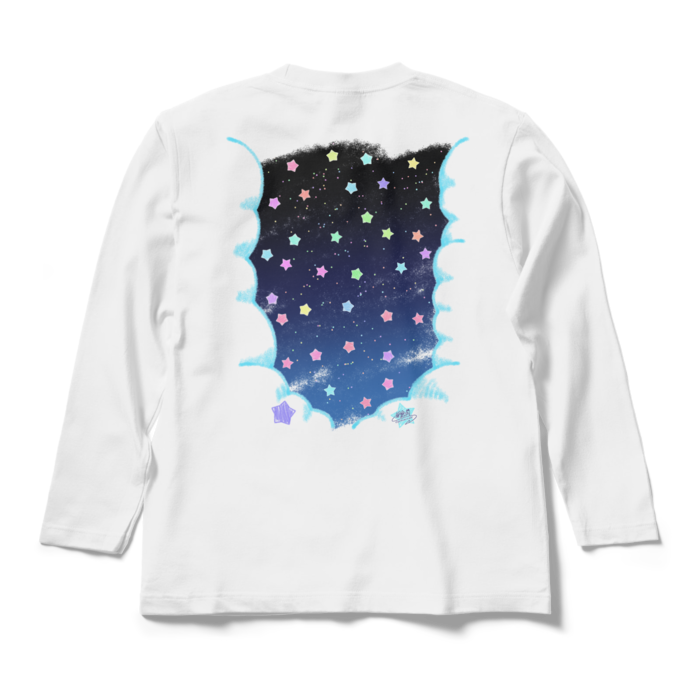 雲間からのぞく星空ロングスリーブTシャツ - M - ホワイト