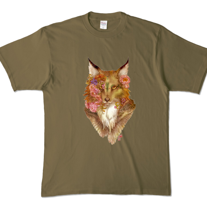 華狐Tシャツ- XL - オリーブ (濃色)