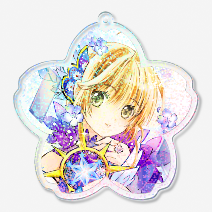 ホログラムアクリルキーホルダー - 70 × 70mm(青い桜)