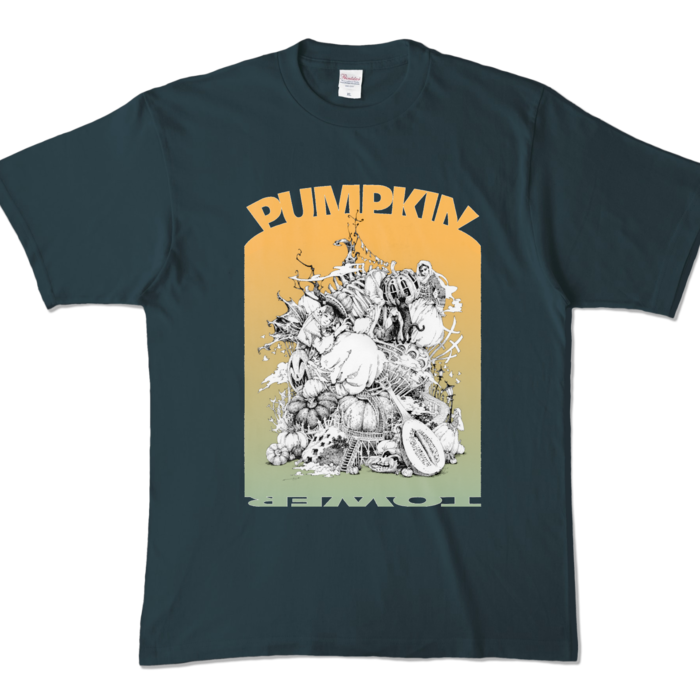 かぼちゃ塔Tシャツ - XL - デニム (濃色)