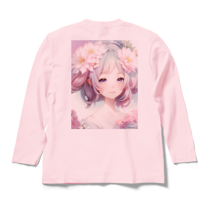 (背面プリント)「夢見る瞳3」長袖カラーTシャツ - M - ライトピンク