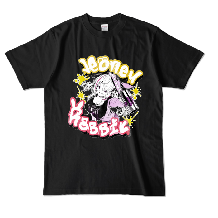 はにーらびっとTシャツ【モノトーンライクver】 - L - ブラック (濃色)