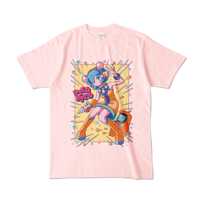 80sレトロポップ「ピコナ」Tシャツ - L - ライトピンク (淡色)