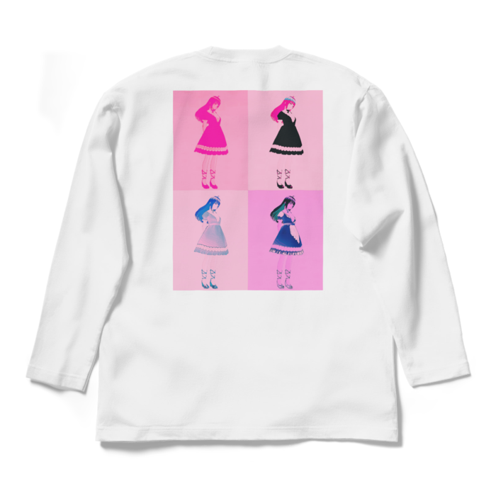 白ロングスリーブTシャツ - L - (ピンク模様)