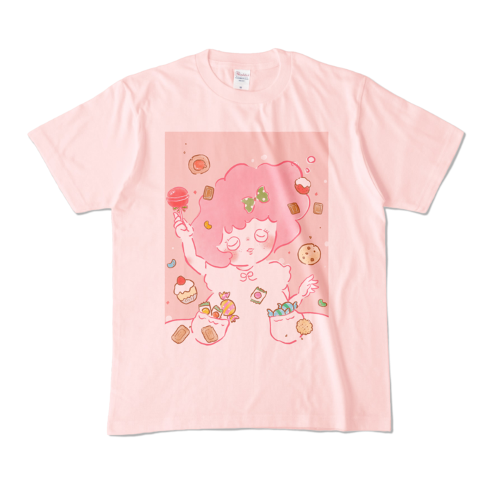 ぽわお菓子ピンクTシャツ - M - ライトピンク