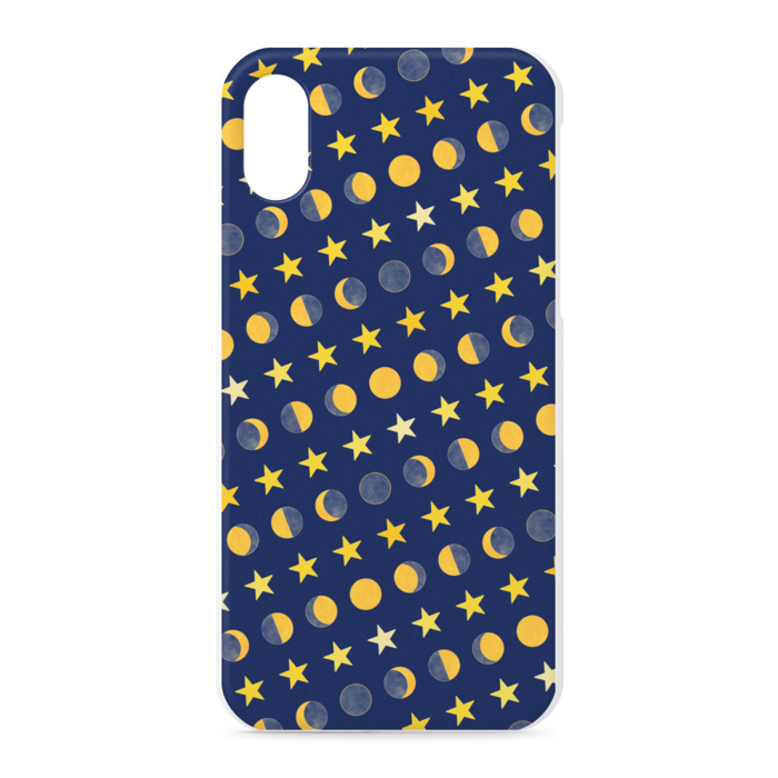 iPhoneケース・月と星・紺:iPhone XS / X - 正面印刷のみ