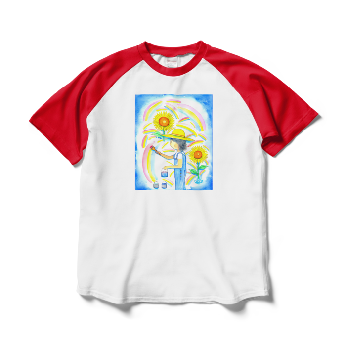 ラグランTシャツ - L - ホワイト×レッド