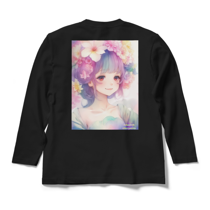 (背面プリント)「夢見る瞳5」長袖カラーTシャツ - M - ブラック