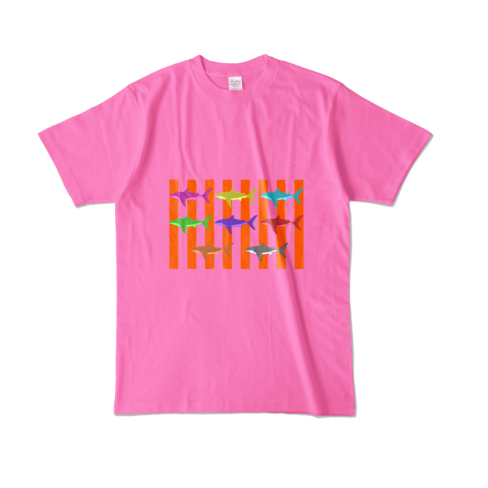 (オレンジ)カラーTシャツ - L - ピンク (濃色)(2)