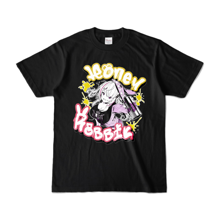 はにーらびっとTシャツ【モノトーンライクver】- S - ブラック (濃色)