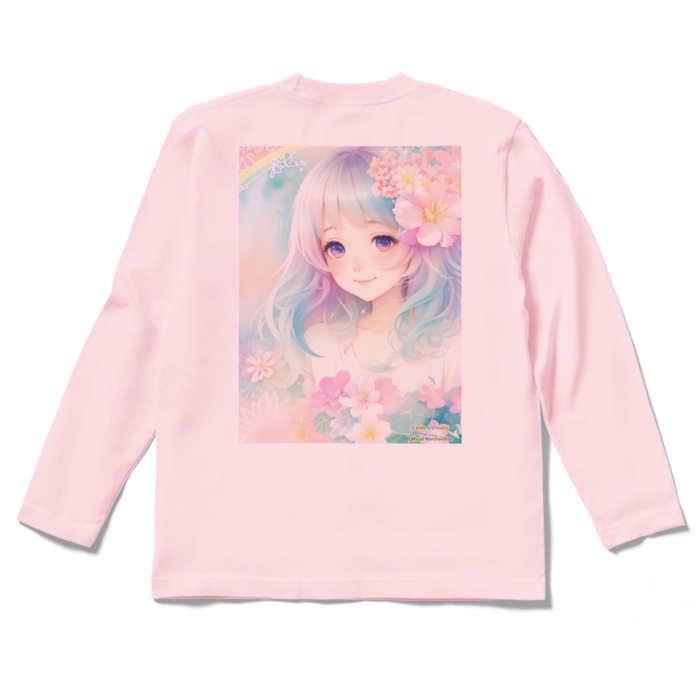 (背面プリント)「夢見る瞳6」長袖カラーTシャツ - S - ライトピンク