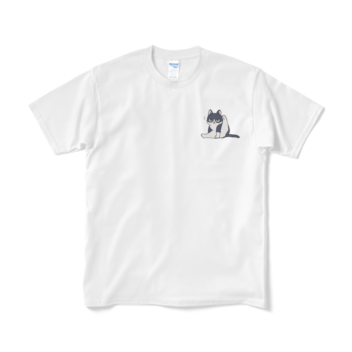 はちわれねこ(毛づくろい)／白Tシャツ（短納期) - M -