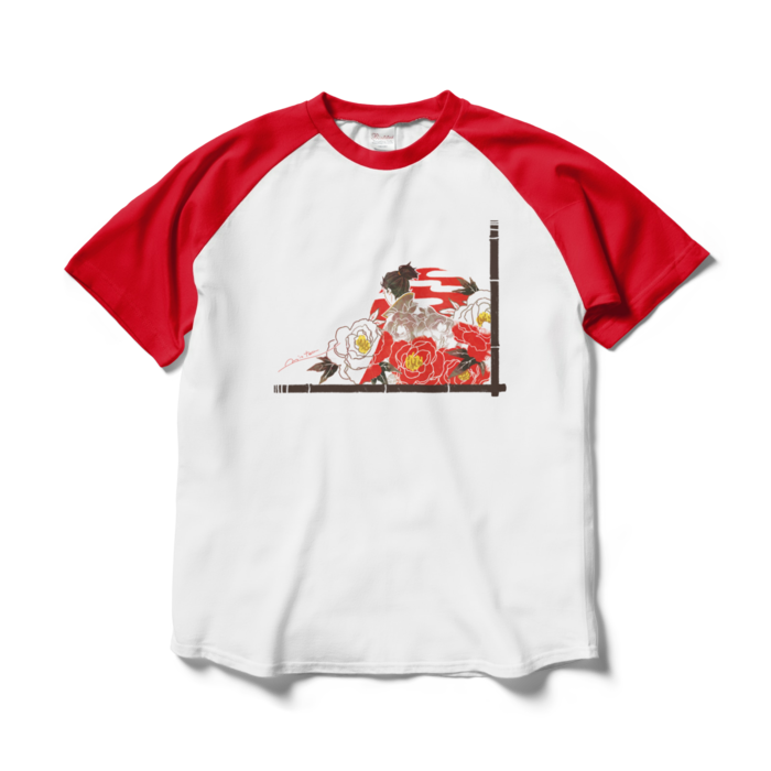 ラグランTシャツ - L - ホワイト×レッド